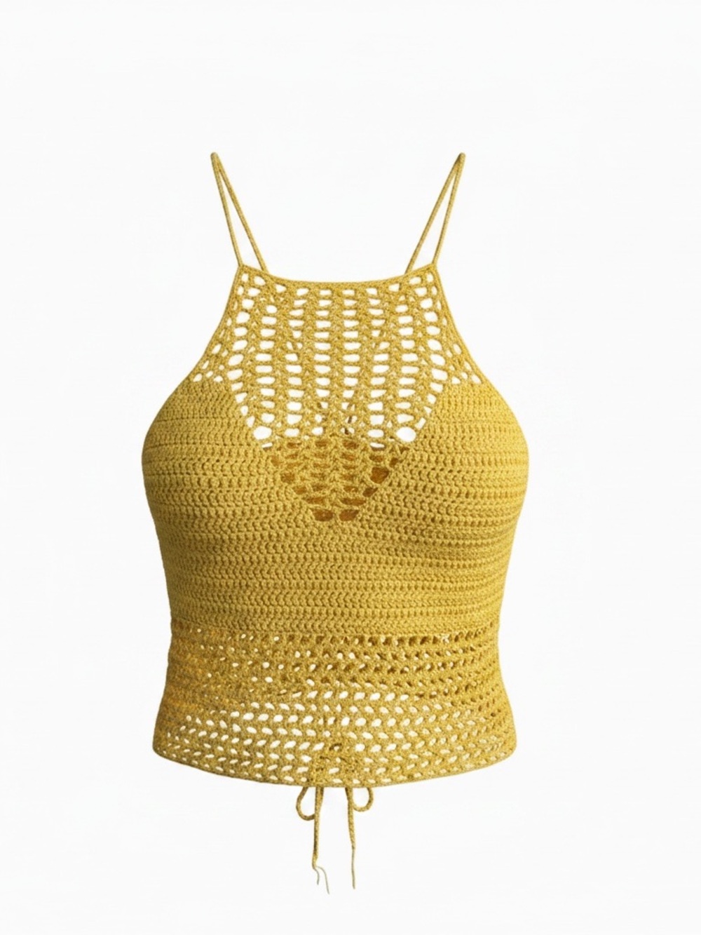 Charlotte Russe Yellow Crochet Halter Crop Top - Size M